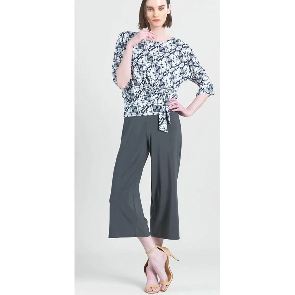 Clara Sun Woo Textured Side‎ Tie Top Circle Emblem Travel Fabric Size Small $125